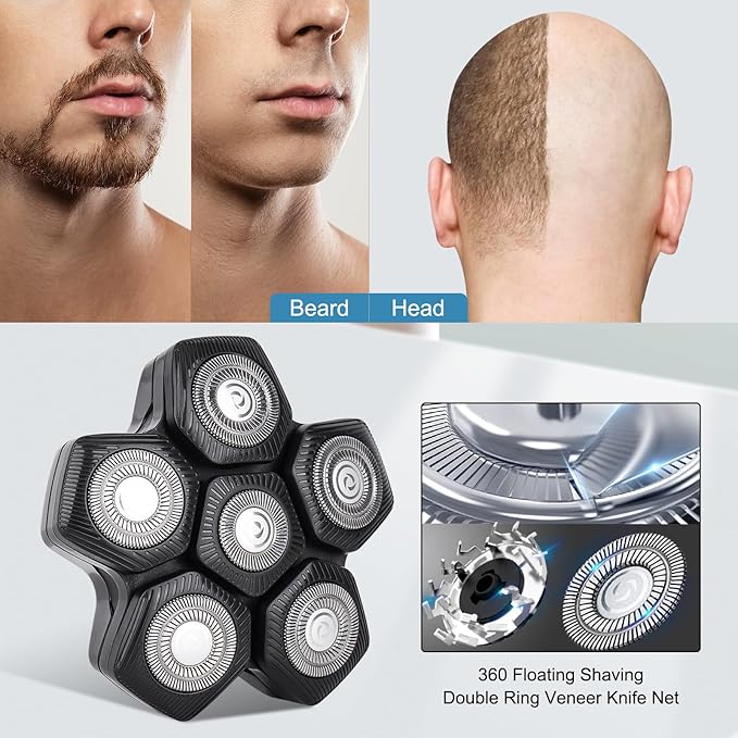 3 Pack 6D Magnetic Head Shaver Replacement Blades, Head Electric Razor Replacement Heads Compatible with Muti modes Shaving Blades Shaver for Bald Men with 3 Cleaning Brush, by Plantarecover