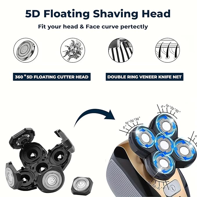 2 Pack Shaver Replacement Blades Compatible with Freedom Head Electric Razor Shaving, 5 Blades Shaver Replacement Heads for Head Shavers for Bald Men, Replacement Blades for Head Shaver Kit, 2 Brush