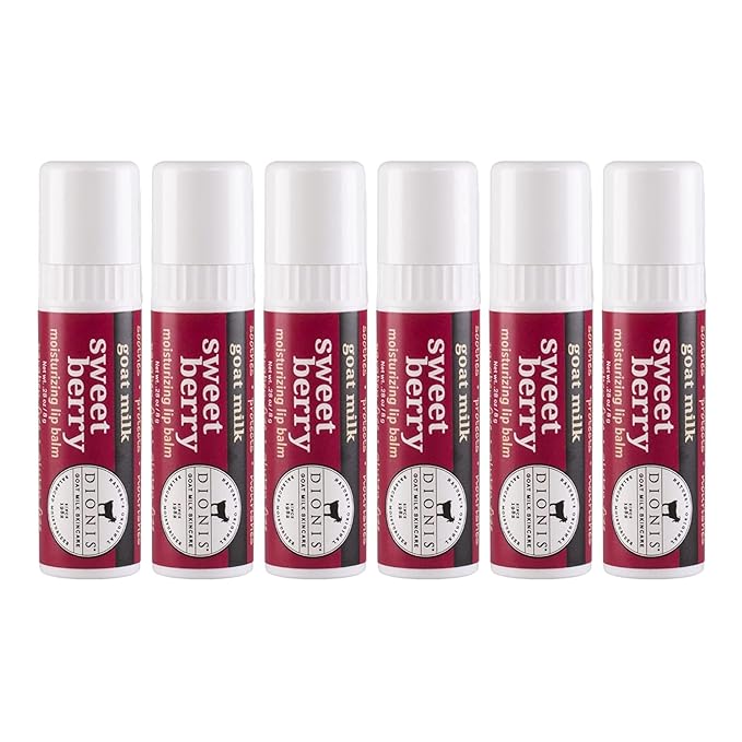 Dionis - Goat Milk Skincare Scented Lip Balm, Set of 6 (0.28 oz), Moisturize Dry and Chapped Lips, Cruelty-free and Paraben-free (Sweet Berry)