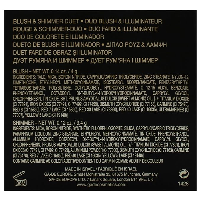 GA-DE Velveteen Blush and Shimmer Duet, 48 - Formulated with Micronized Pearls and Pigments for Sculpting Face and Décolleté - Paraben-Free - 0.26 oz