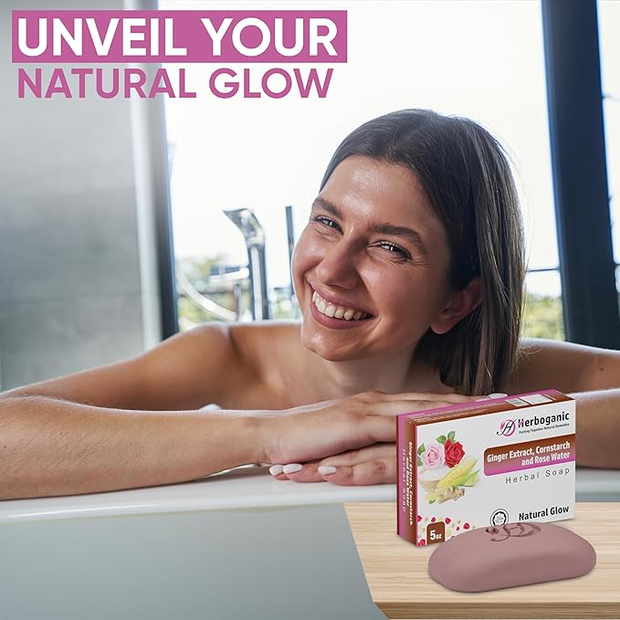 Ginger Extract, Cornstarch and Rose Water Herbal Soap | Pack of 6 of 5oz soap Bar | Ideal for Men and Women, Soothing and Nourishing Soap for Moisturization