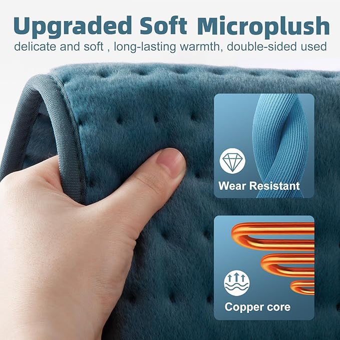 17x33 Heating Pad for Pain Relief | Ultra-Soft Microplush Fabric | 6 Adjustable Heat Settings (Moist & Dry) | Safe 2-Hour Auto Shut-Off | Perfect for Back, Neck, Shoulders | Great Gift Idea