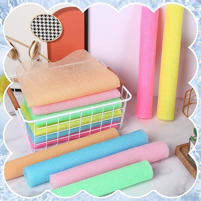 36 Pieces Exfoliating Washcloth Towel African Bath Net Sponge Japanese Washcloth Nylon Bath Towel Korean Body Scrubber Back Exfoliating Wash Cloths Loofah for Women and Men