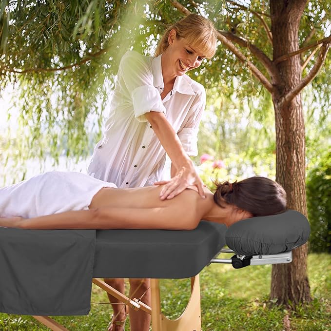 12 Pcs 4 Sets Premium Microfiber Massage Table Sheet Set, Include Massage Table Cover, Massage Fitted Sheet, Massage Face Rest Cover for Beauty Salon Spa Hair Salon (Black)