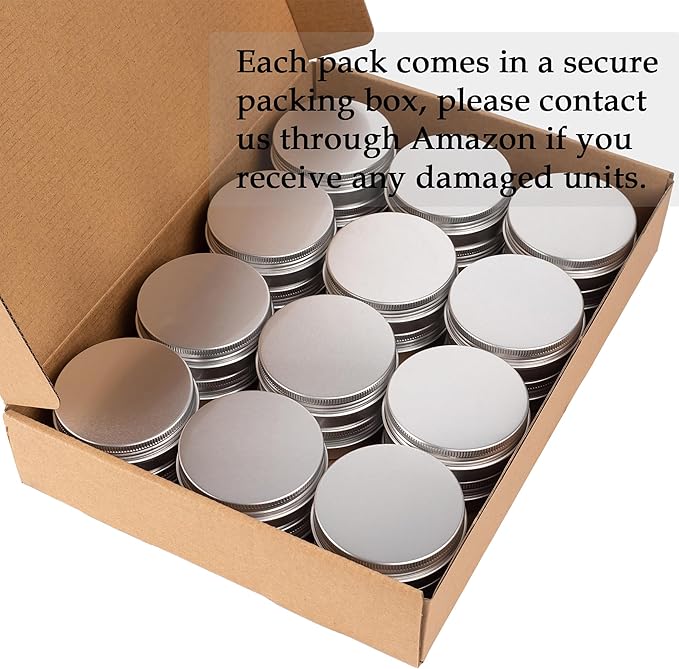 24 Pack 4oz Screw Top Aluminum Tin Jars with Screw Lids and Blank Labels - Refillable 120ml Metal Containers for Lip Balms, Candles, Salves, Spices, Crafts (Silver)