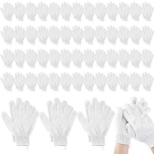 104 Pcs Exfoliating Glove Bulk Shower Gloves with Hanging Loop Exfoliating Body Scrubber Dead Skin Remover for Body Bath Beauty Spa Massage Scrubs Men Women Bathing(White)