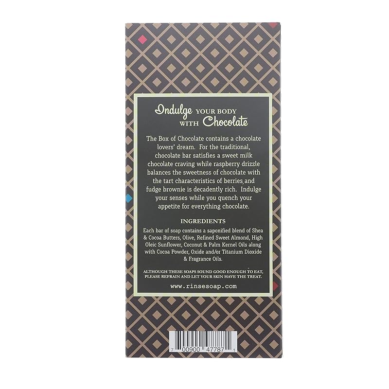 Rinse Bath & Body Box of Chocolate Soap - Handmade Natural Mothers Day Spa Soap Gift | Fudge Brownie, Chocolate & Raspberry | Moisturizing & Cleansing | Shea & Cocoa Butter w/Almond Oil | 12.75oz