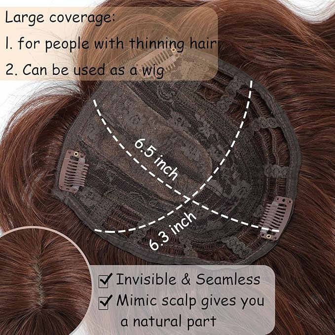 16 Inch Hair Toppers for Women with Thinning Hair, 360° 3D Realistic Toppers for Women Wispy Bangs Clip Synthetic Curly Wavy (M33)
