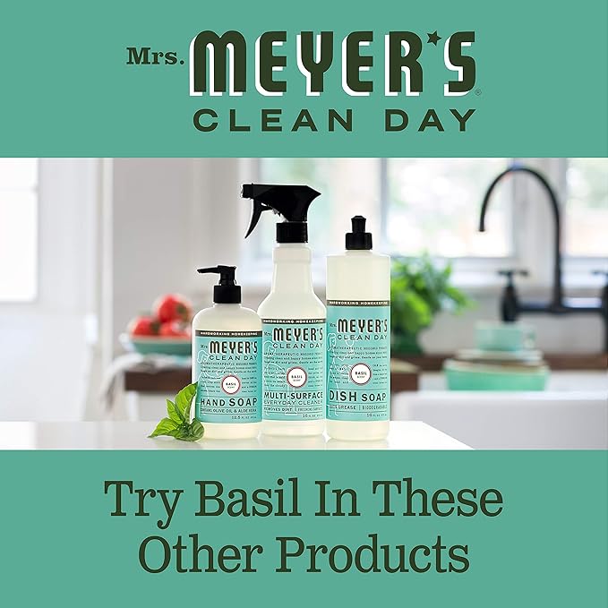 MRS. MEYER'S CLEAN DAY Hand Soap, Made with Essential Oils, Biodegradable Formula, Basil, 12.5 fl. oz - Pack of 3