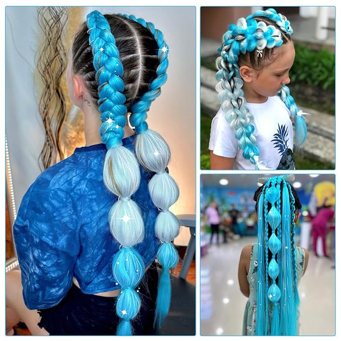 Upgraded Braiding Hair Extension Mix Tinsel, Pre Stretched Braiding Hair for Braiding Twist Braids Itch Free Hot Water Setting Yaki Straight Hair