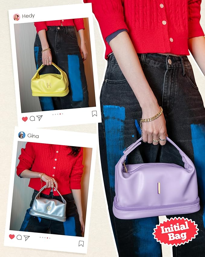 Personalized Gifts, Makeup Bags with Handle, Waterproof Double Layer Cosmetic Bag, Large Capacity PU Leather Makeup Bags Letter Travel Toiletry Bag, Birthday Gifts for Girls