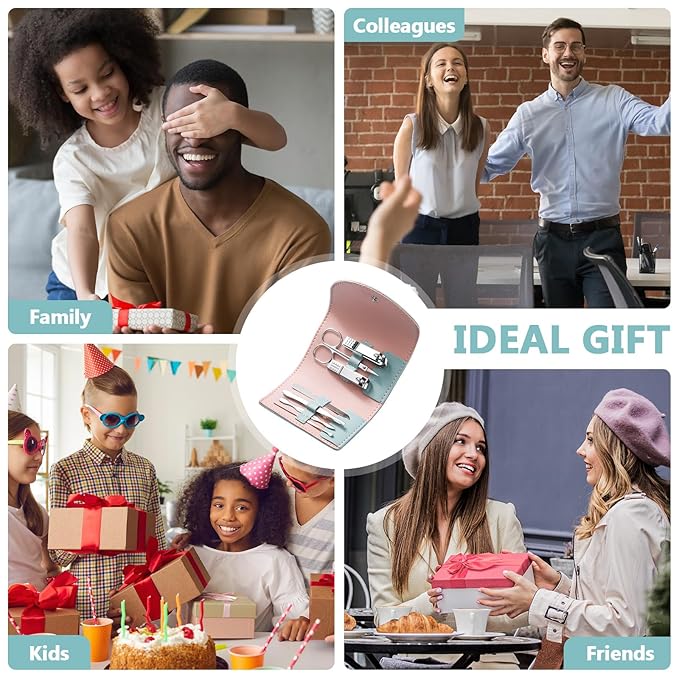 12 Set Manicure Set Bulk Mini Manicure Nail Clipper Kit 7 in 1 Stainless Steel Professional Nail Care Pedicure with Travel Portable Bag Grooming Kits for Women Men Home(Green)