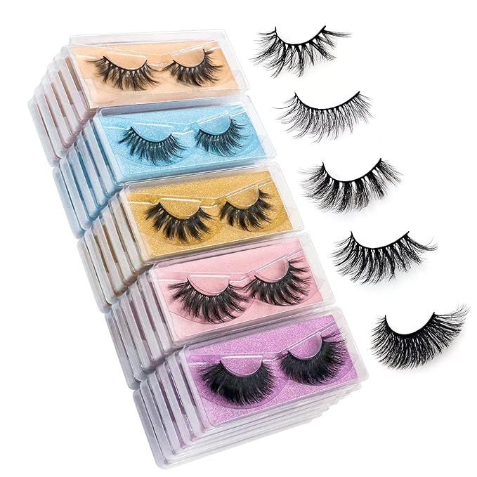 Wholesale Mixed Lashes Pack 3D Faux Mink Eyelashes 5 Style 30 Pairs Fluffy Volume Natural Charming Look Medium Length Eyelashes Cotton Band Handmade Reusable Soft False Eyelashes (5 styles-30 pairs)