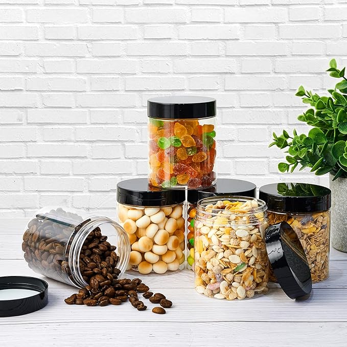 Eternal Moment 36 Pack 8 OZ Plastic Jars Round Clear Cosmetic Container Jars with White Lids, Perfect for Lotion, Slime,Cream, Ointments, Makeup, Eye Shadow, Samples, Pot, Travel Storage 