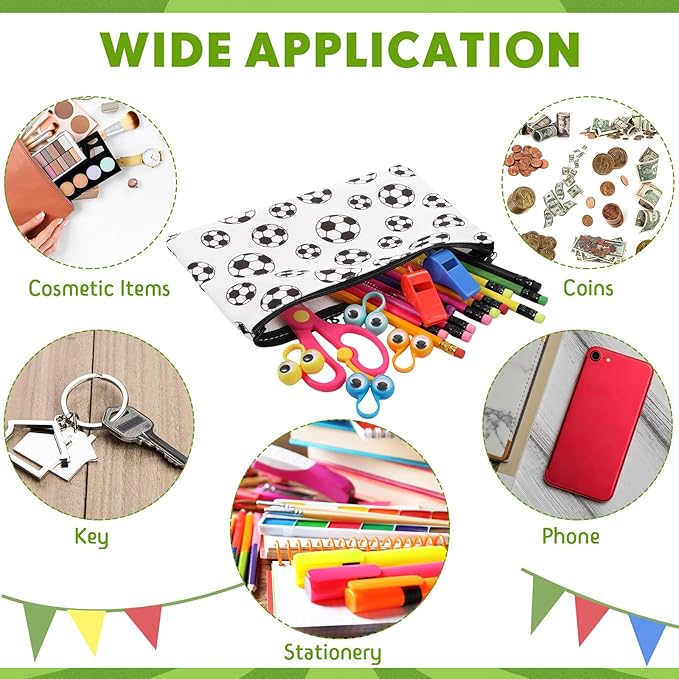 Eccliy 20 Pcs Soccer Makeup Bags Bulk Sport Team Gifts Soccer Cosmetic Bag Accessories for Women Toiletry Zipper Pouch Travel Canvas Gifts Stuff for Party Team Players Lover