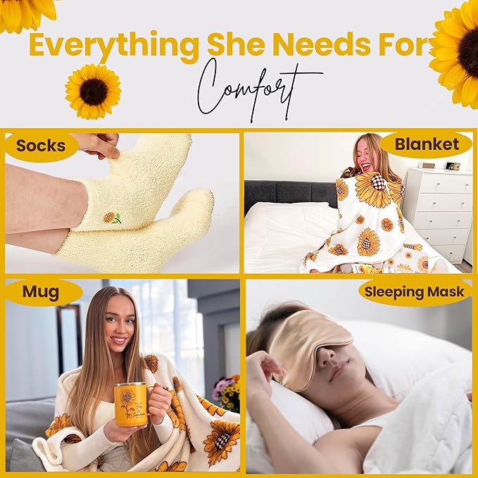 18Pcs Sunflower Gifts for Women - Unique Gift Basket Set - Birthday Gifts for Women, Best Friend, or Sister - Sunshine Box Care Package, Get Well Soon, Thinking of You, Friendship Basket