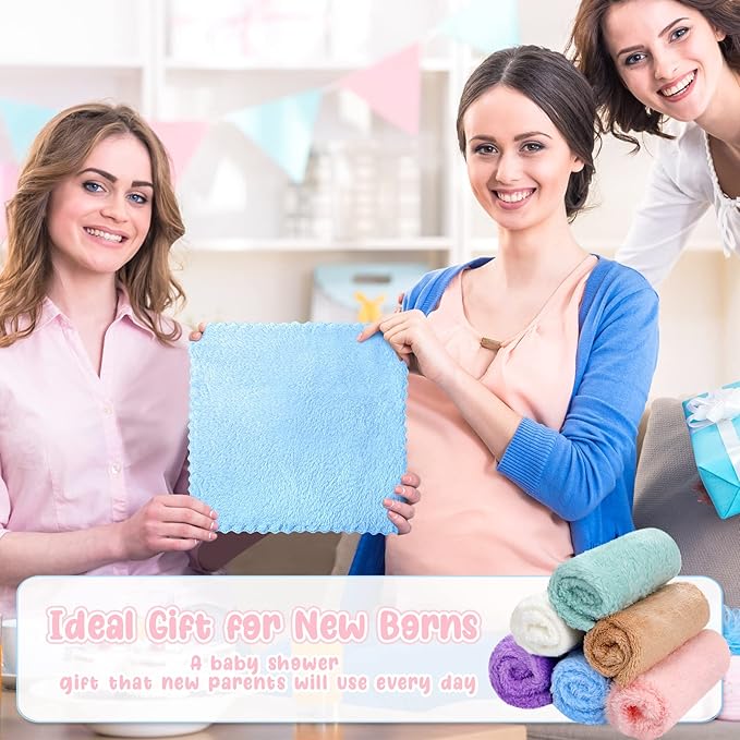 Chumia 96 Pack Baby Washcloths Bulk 10 x 10 Inch Soft Microfiber Coral Fleece Baby Face Towels Absorbent Wash Cloths for Newborn and Toddler,Gentle on Sensitive Skin for Face Body(Multicolor)