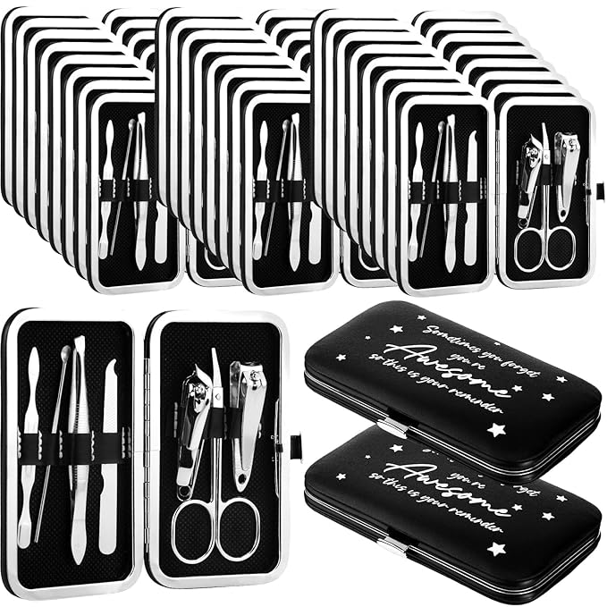 24 Set Manicure Kit Bulk Nail Clippers 7 in 1 Stainless Steel Grooming Nail Kit Employee Teacher Appreciation Gift Bulk Professional Pedicure Tool for Women Personal Care(Black)