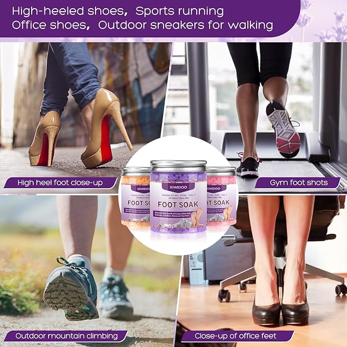 Himalayan Pink feet soka Salt 3 Set Kit Lavender Scent Orange Scent Rose Scent Foot Soak Salts with Epsom Set-Foot Athletes Foot spa Itching,Foot Bath Salt Tea Tree Oil Foot Care