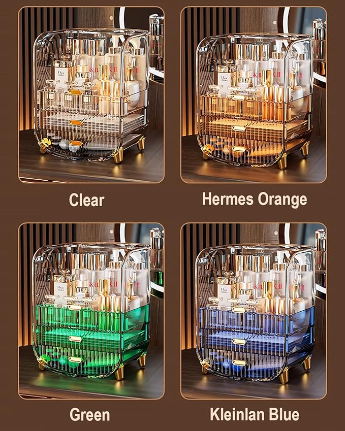 Makeup Organizer, Large Capacity Cosmetics Makeup Organizer for Vanity, Dustproof Waterproof Cosmetics Display Case with Drawers for Skincare, Lipstick, Brushes and Jewelry (Clear)