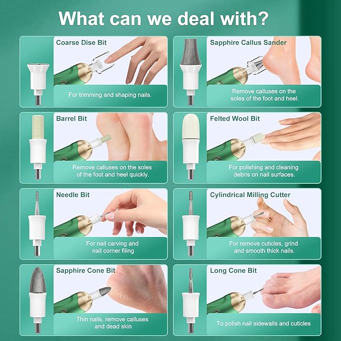 Manicure Kit for Women Men Baby: Eletorot Professional Pedicure Nail File, 8 in 1 Electric Nail File Set, Cordless Pedicure Tools for feet, 5 Speeds Manicure Set, Toe Nail Grinder Kit for Thick Nails