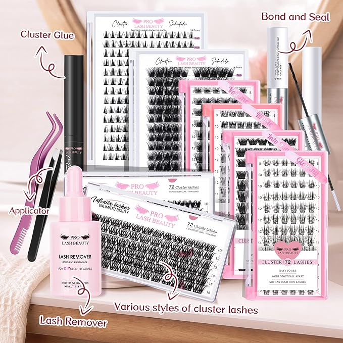 Lash Clusters, 72 Pcs Individual Cluster Lashes DIY Lash Extension 10-16mm Eyelash Clusters Volume Wispy Lashes Super Thin Band Reusable Soft & Comfortable(Glowing,D-10mm)
