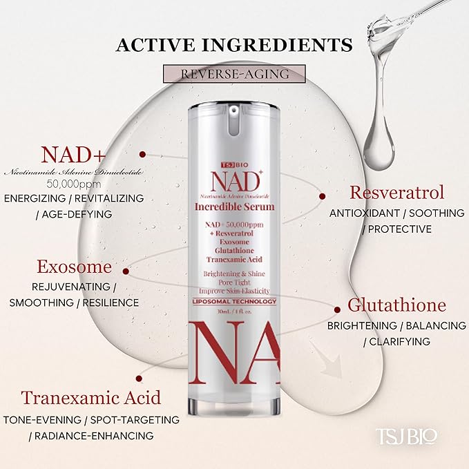 NAD+ Brilliant Brightening Serum - Advanced Formula with NAD+ 50,000PPM, Resveratrol, Exosomes, Glutathione & Tranexamic Acid
