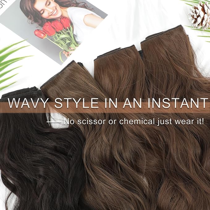 Clip in Hair Extensions for Women - 20 Inch Long Wavy Brown Extensions, 6PCS Chestnut Hairpieces that Blend Naturally with Your Real Hair (20 Inch, Chestnut)
