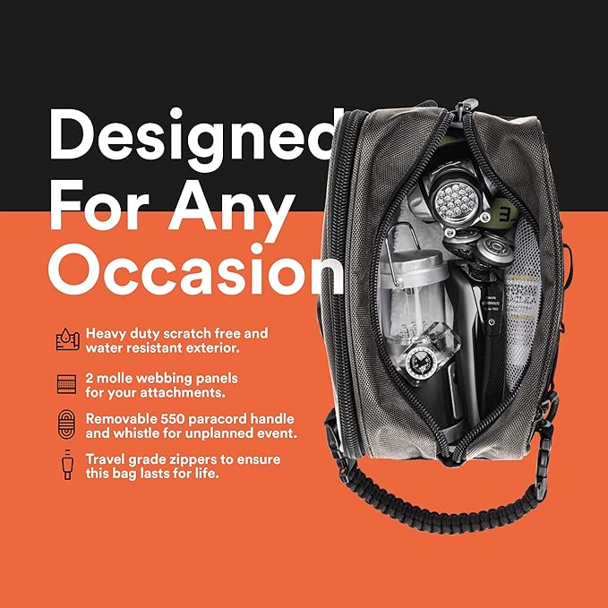 Fitdom Tactical Toiletry Bag Dopp Kit Case For Men. Perfect For Travel & Storage. Fits Large & Small Cosmetic Makeup, Clipper, Toothbrush, Shower, Shaving & Grooming Care. Best Overnight Organizer