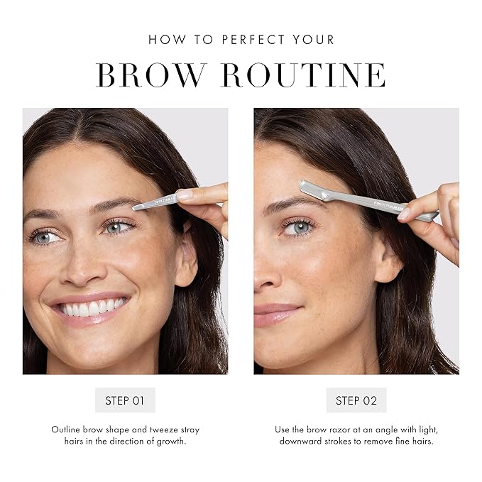 Tweezerman Eyebrow Razor and Mini Tweezer Set with 3 Replacement Blades and Safety Cap (Stainless Steel)