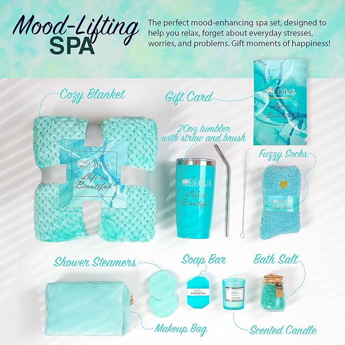 11 Pcs Gift basket for women, Spa Self Care Kit, Unique Spa Gift Box Set for Women, Birthday Gifts for Friend women, Mom, Wife, Girlfriend, Sister, Coworker, Her, Mother's Day Gift (Blue)