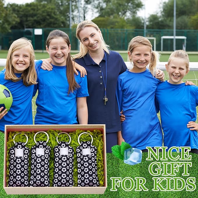 18 Sets Party Favors Lip Balm and Lipstick Holder Keychain Bulk Sport Ball Team Gifts Natural Moisturizing Lip Balm Keychains Pouch for Team Gifts Sports Party Supplies(Soccer)