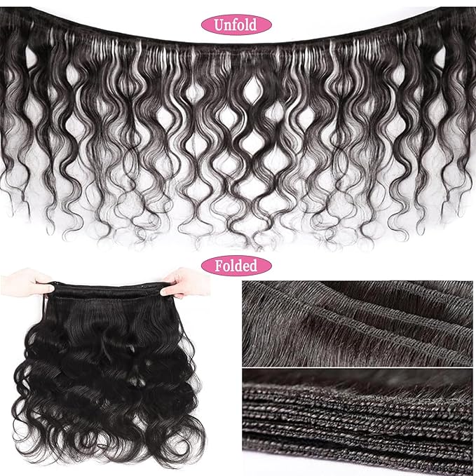12A Body Wave Human Hair Bundles with Closure (14 16 18+12,Free Part) Closure with 3 Bundles Brazilian Virgin Hair Extensions with Pre Plucked with Baby Hair 5X5 HD Lace Closure Natural Black Color