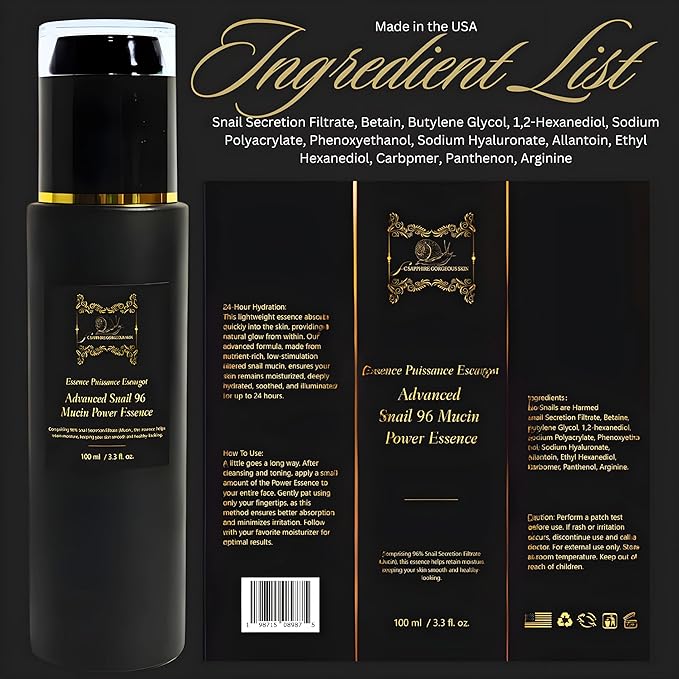 SC Sapphire's Organic Advanced Snail 96 Mucin Power Anti-Aging Serum | Hydrating Moisurizing Essence | Menopause Support Facial Skin Care Products Snail Mucin Moisturizer | Glass Bottle 100ml