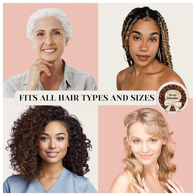 100% Mulberry Silk Bonnet for Sleeping Women with Curly Hair - Short Long Hair Bonnet for Sleeping - Alternative to Double Layer Satin Bonnet with Tie Band - Premium Wrap for Sleep Black