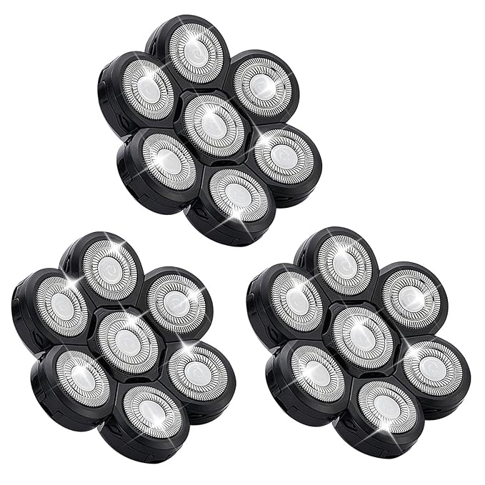 7 Head Shaver Replacement Razor Heads for Many Brands Bald Men's Electric Foil Shaver Replacement,Universal Shaver Replacement Blades for Electric Razor for Men Bald and Face (Black 7 Head/3PCS)