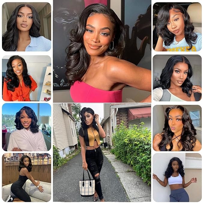 9x5 Glueless Wigs Human Hair Pre Plucked Pre Cut Bob Wig Human Hair 200% Density Body Wave Lace Front Wigs Human Hair HD Closure Wigs Short Bob Wigs for Black Women Wear and Go Glueless Wig 12 Inch