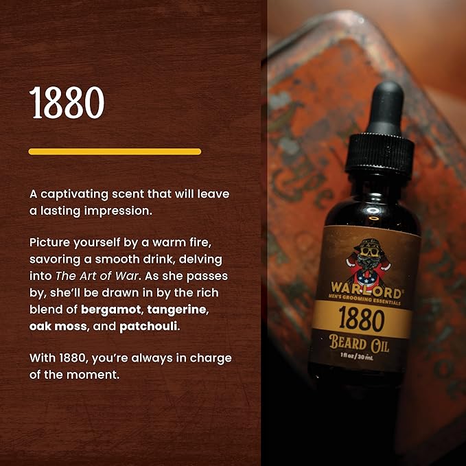 WARLORD Beard Oil & Beard Softener for Men - Beard Moisturizer & Natural Beard Oil to Reduce Itchy Skin, Tame Hair and Manage Frizz - 1880, 1 Fl Oz