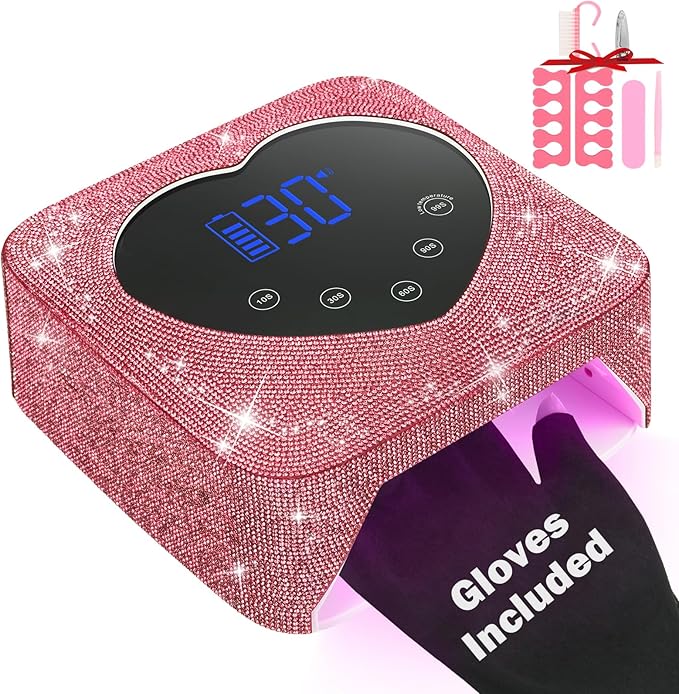 UV LED Nail Lamp Rechargeable 72W Cordless Portable UV Light for Gel Nails Polish,Rhinestones Nail Dryer Light with Glove,Auto Sensor,5 Timer,30 Beads,Fast Curing Gel X Polish Lamp for Home Salon