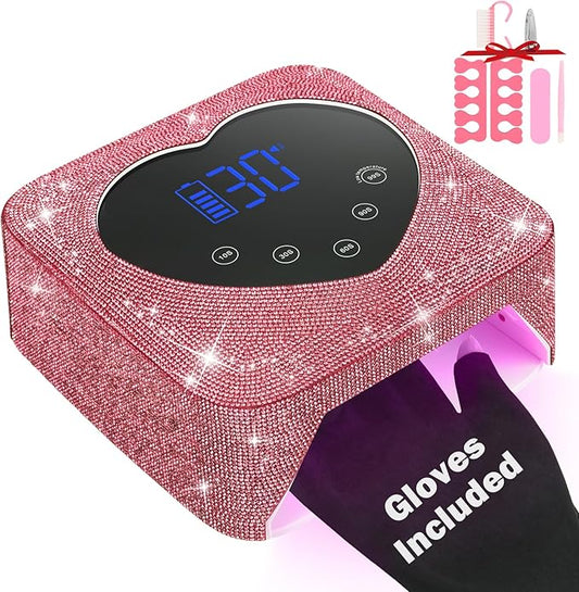 UV LED Nail Lamp Rechargeable 72W Cordless Portable UV Light for Gel Nails Polish,Rhinestones Nail Dryer Light with Glove,Auto Sensor,5 Timer,30 Beads,Fast Curing Gel X Polish Lamp for Home Salon