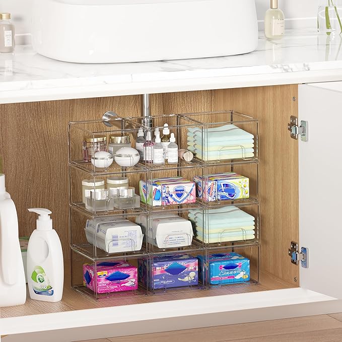 Vtopmart Stackable Storage Drawers Set of 5, Clear Plastic Organizer Bins for Beauty Supplies,Ideal for Vanity, Bathroom,Cabinet,Pantry Organization