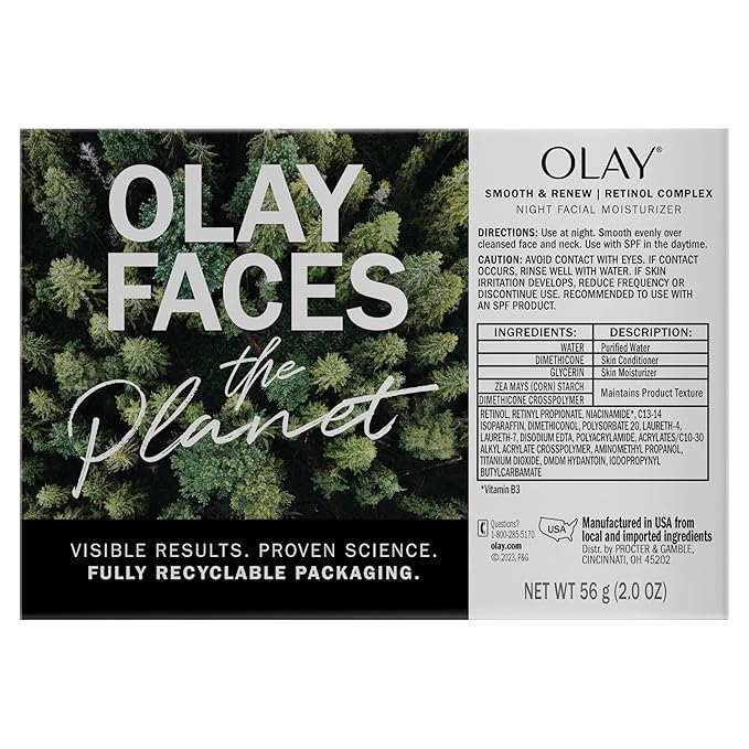 Olay Smooth & Renew Retinol Face Moisturizer, 2 oz Fragrance Free Night Cream for Fine Lines and Wrinkles with Retinoid Complex, Recyclable Eco Jar Packaging, Value Size