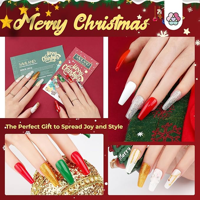 SAVILAND 82PCS Gel Nail Polish Kit with 220W UV Light: 20 Christmas Color Gel Polish 20000 RPM Nail Drill Nails Gloves Complete Tools Accosseries UV Soak-off Nail Kit for Home DIY Christmas Gift