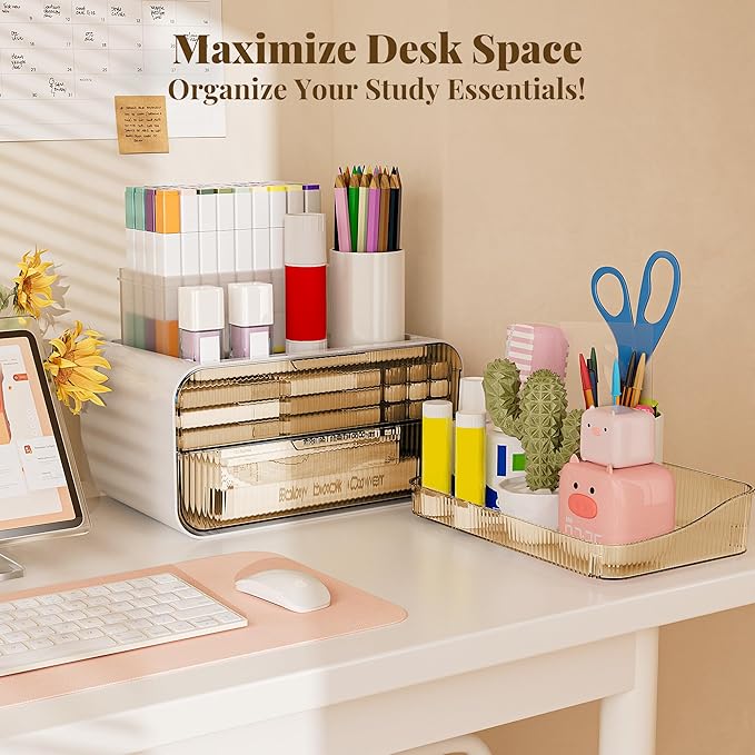 Delamu Bathroom Counter Organizer 2-Drawers 2-Tier Acrylic Makeup Organizer for Vanity Countertop, Skincare Perfume Storage, Easy Assembly, Ideal Gift for Women Amber