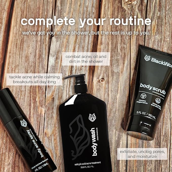 Black Wolf Charcoal Powder Body Wash for Men, 1 Liter - Charcoal Powder & Salicylic Acid Reduce Acne Breakouts & Cleanse Your Skin from Toxins & Impurities - Rich Lather for Full Coverage, Deep Clean