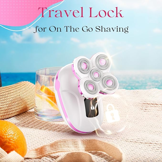 Electric Razors for Women, Rechargeable Rotary Painless Shaver for Legs Bikini Facial Hair Removal, Body Wet/Dry Razor Water Resistant Grooming Kit, Cordless Womens Trimmer for Lady Grooming (Pink)