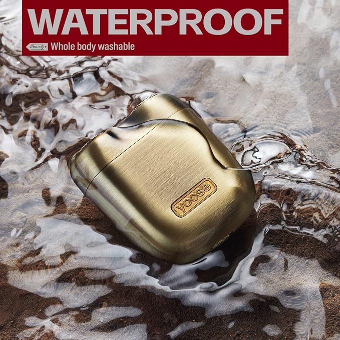 yoose Bounty Hunter Mini Shaver Gift Set, Portable Alloy Travel Shavers, Cordless Shaving, USB-C Rechargeable Electric Razor for Men, Dry Shave, IPX7 Waterproof, Easy Cleaning, Battery Indicator, Gold