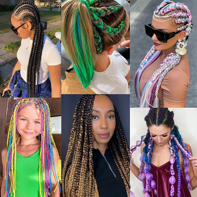 Black-Brown Pre Stretched Braiding Hair 28 Inches Synthetic Braid Hair 3 Packs Hair Braids