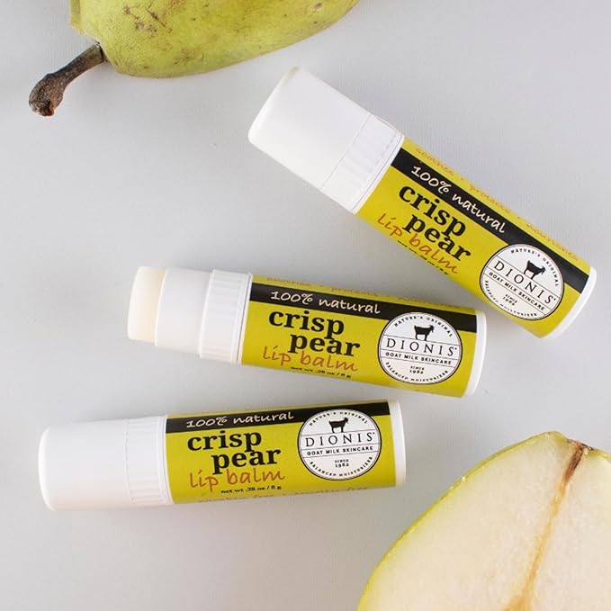 Dionis Goat Milk Skincare Scented Lip Balm, Beeswax, Shea Butter & Coconut Oil Self Care Made in The USA, Cruelty Free, Paraben Free Hydrating Moisturizer for Chapped Lips, Crisp Pear, 0.28oz, 6pk