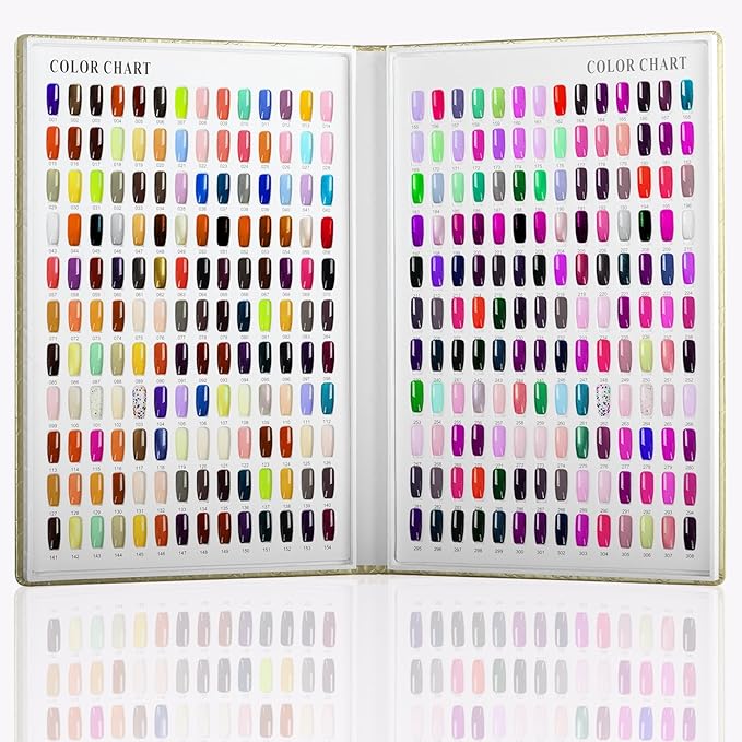 308 Colors Nail Swatches Book with 360 Nail Tips Professional Nail Color Chart Card Display Gel Polish Book Nail Painting Practice Design Board No Need Pasting, No Need Glue for Nail Salons